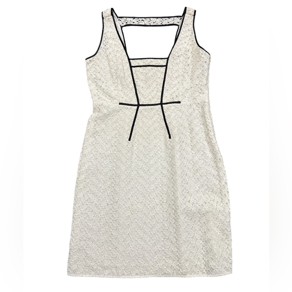 Yoana Baraschi White Lace Black Trim Cotton Short Womens 12 Dress Anthropologie